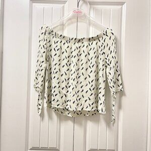 Propaganda Off-the-Shoulder Blouse Ivory Black Leaf Pattern - S